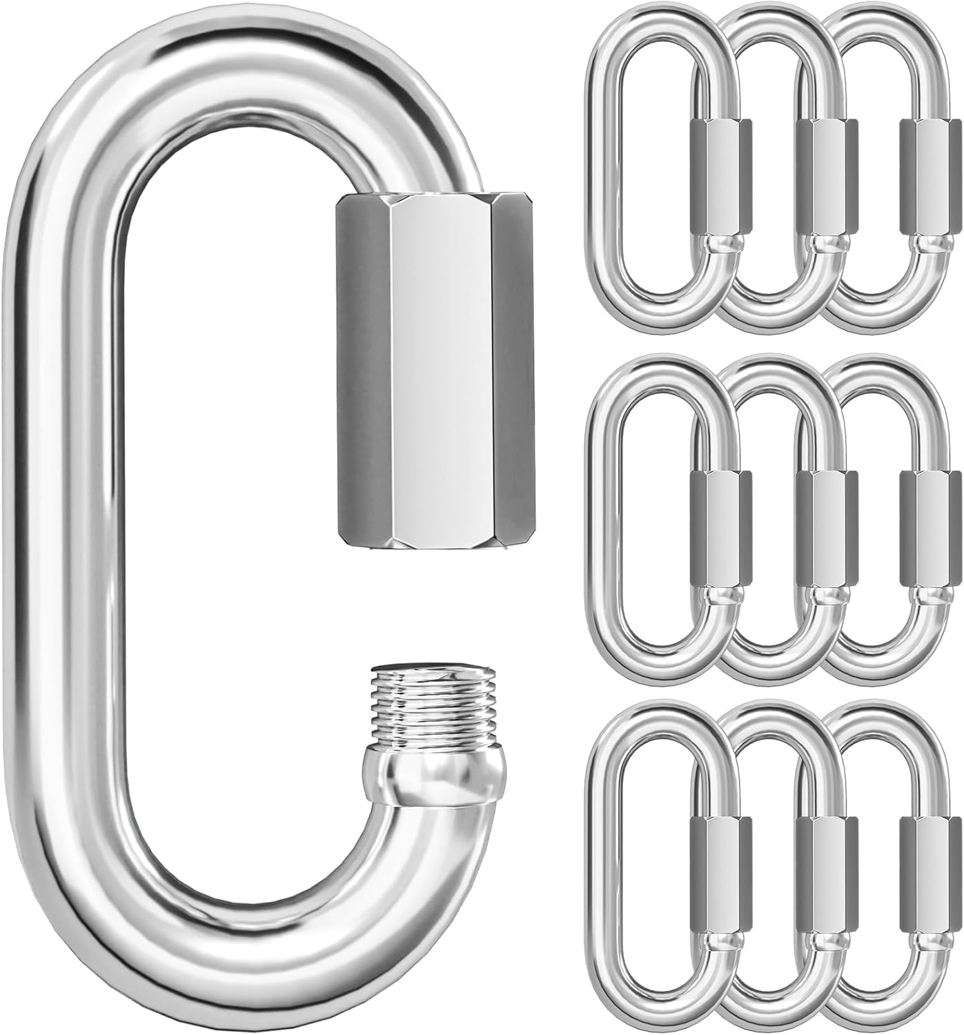 10 Conectores Cadena M7 Acero Inox 304 Mosquetones Resistentes