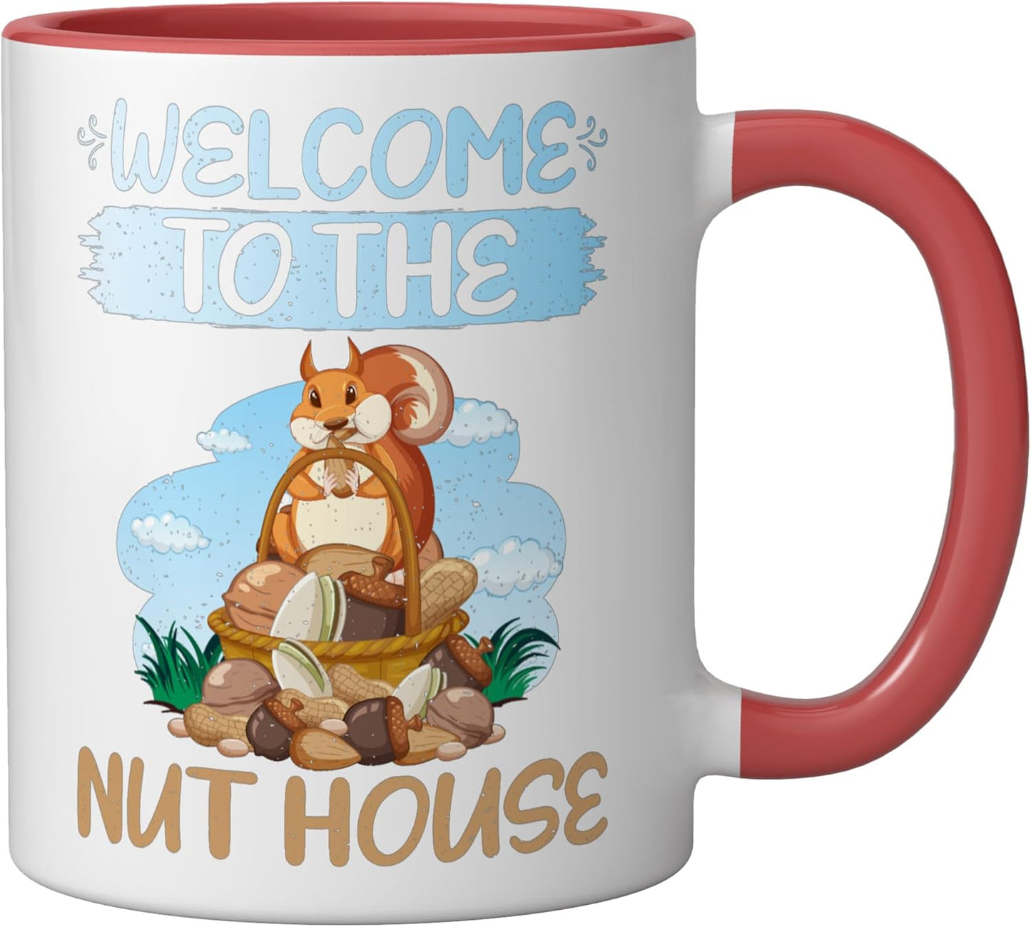 Taza cerámica de ardilla para Nut House, roja/blanca