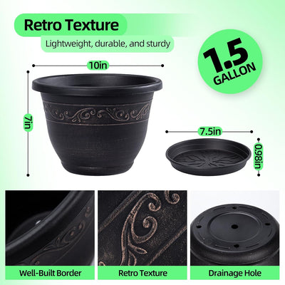 Macetas retro 10pulg set 3 plástico con orificio drenaje