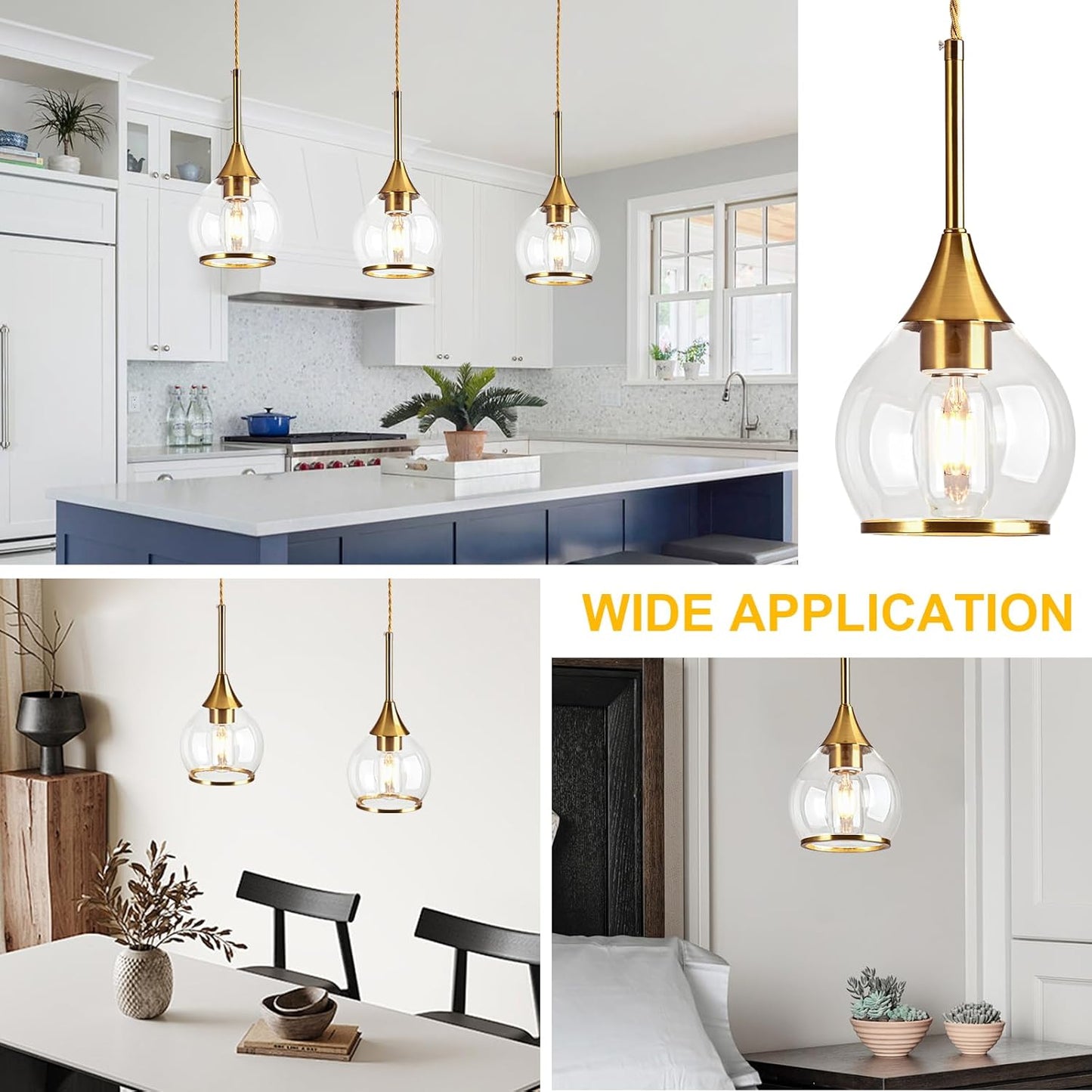 Lámpara colgante isla cocina luz dorada pantallas vidrio redondas