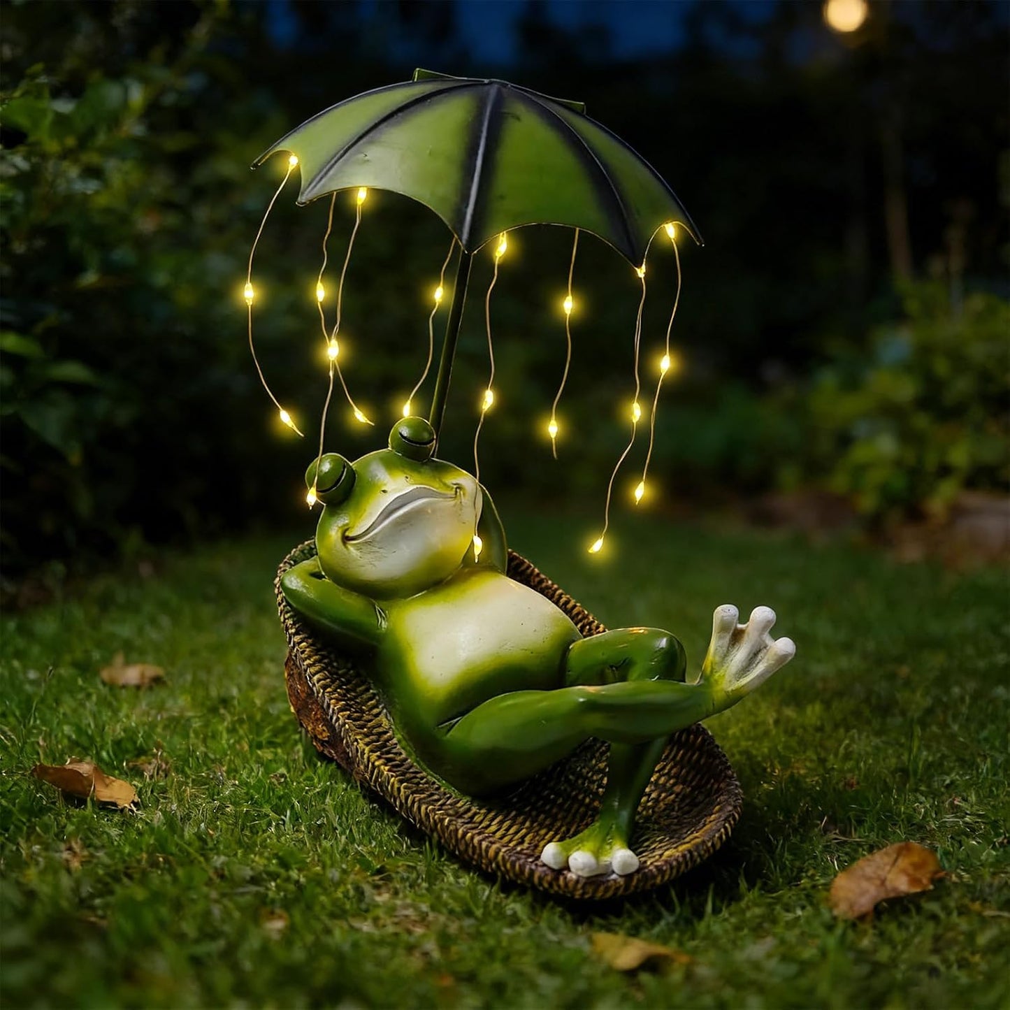 Rana solar con paraguas estatua decoración jardín LED impermeable