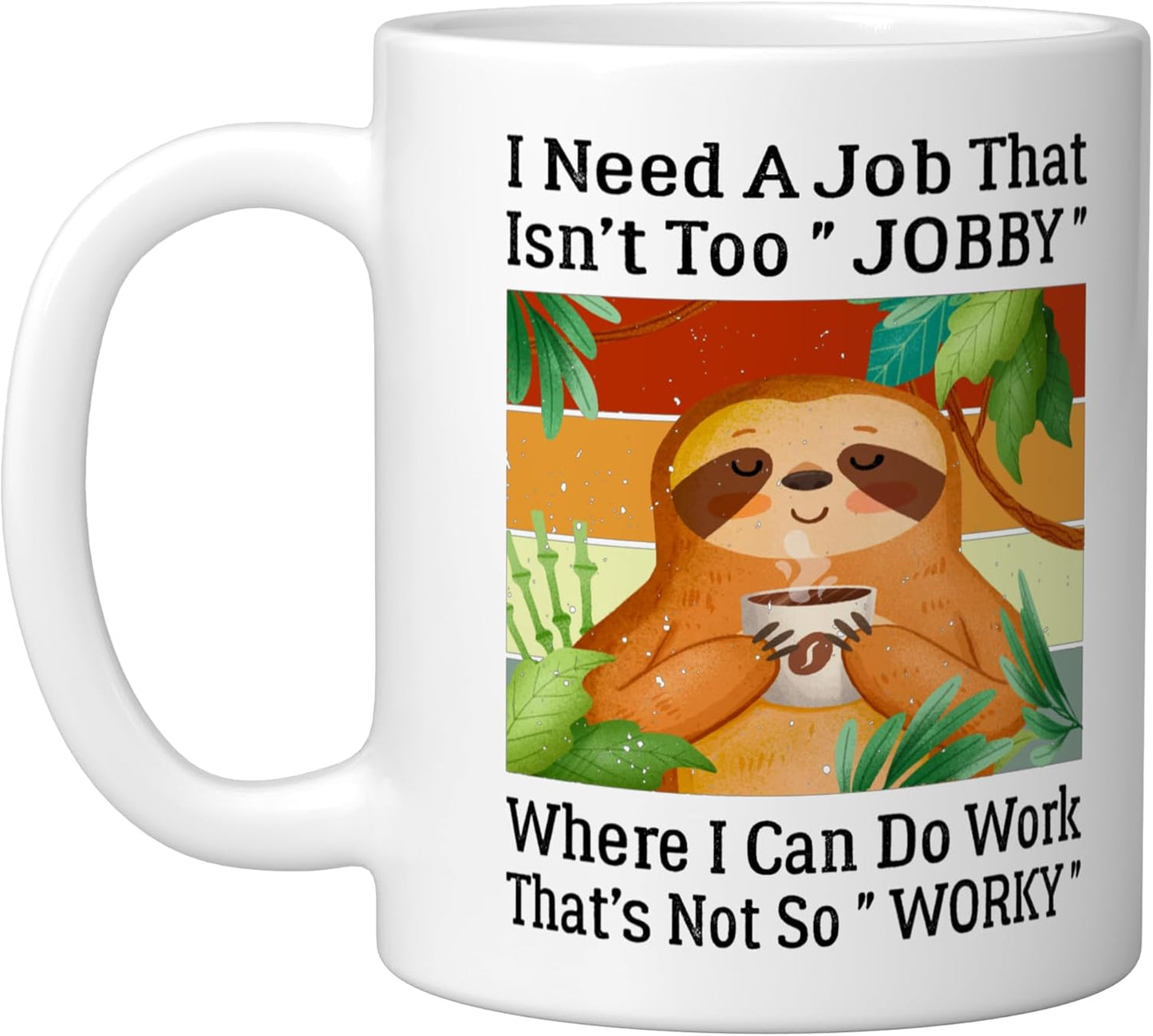 Taza cerámica retro de sloth blanca