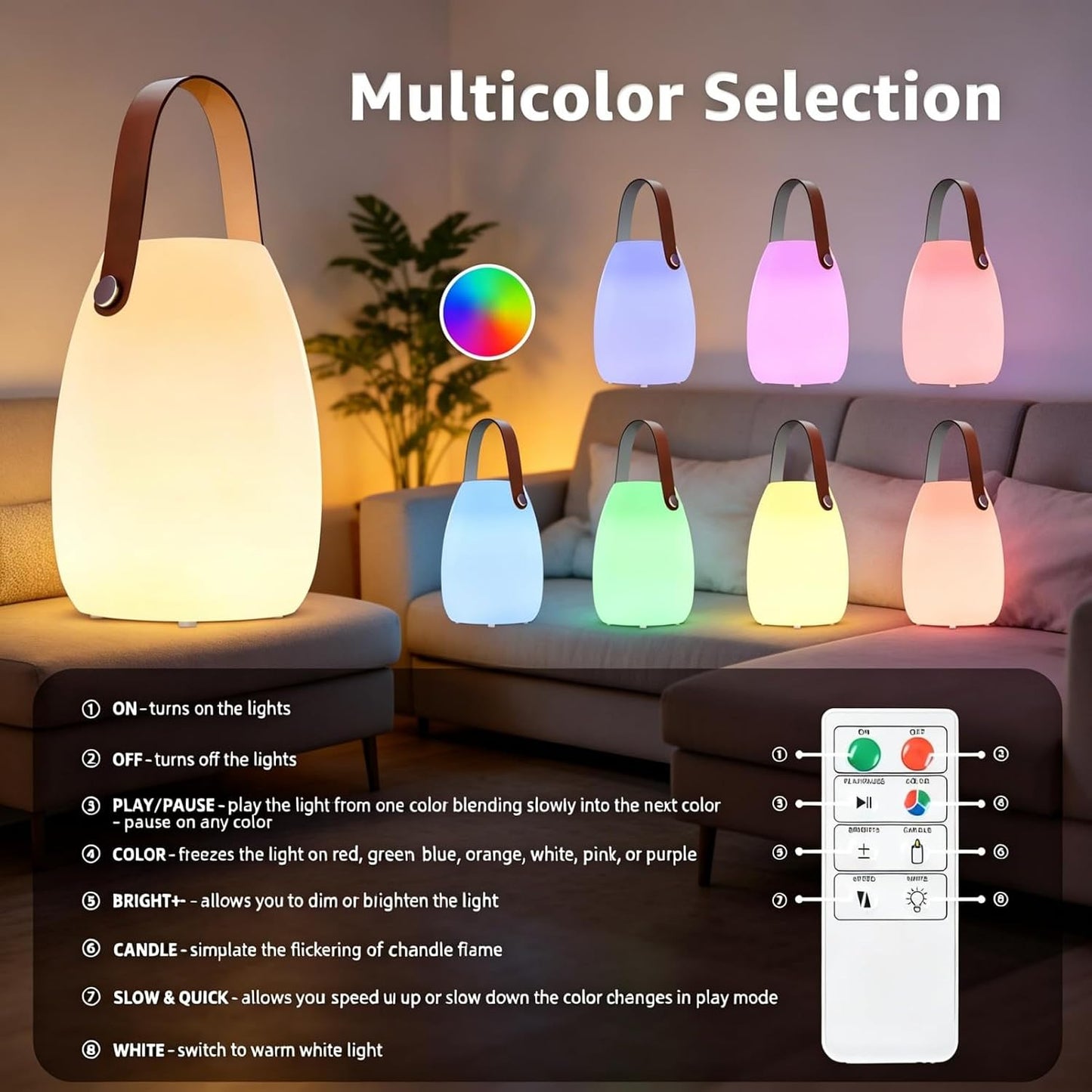 Lámpara Mesa LED Recargable Blanco Cálido y RGB