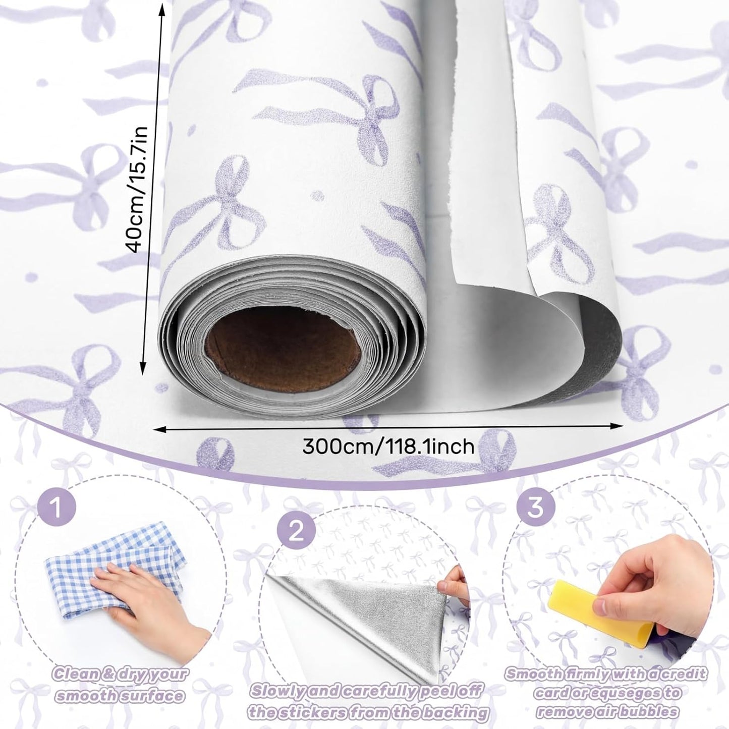 Papel tapiz lazo morado autoadhesivo 15.8x118.1pulg
