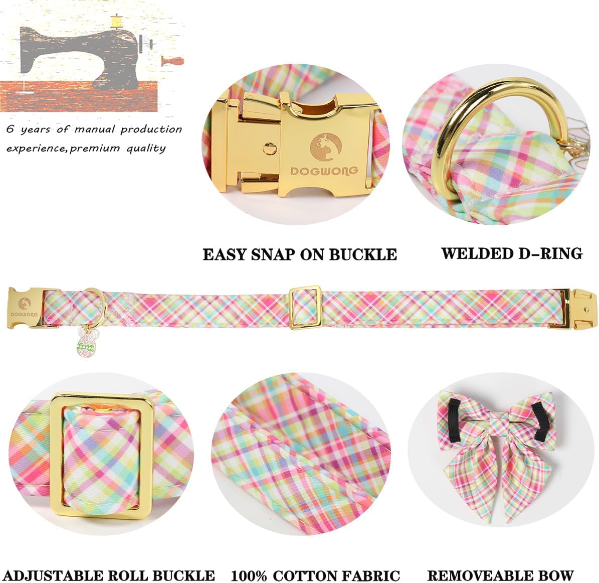 Collar perro lazo marinero cuadros coloridos ajustable S