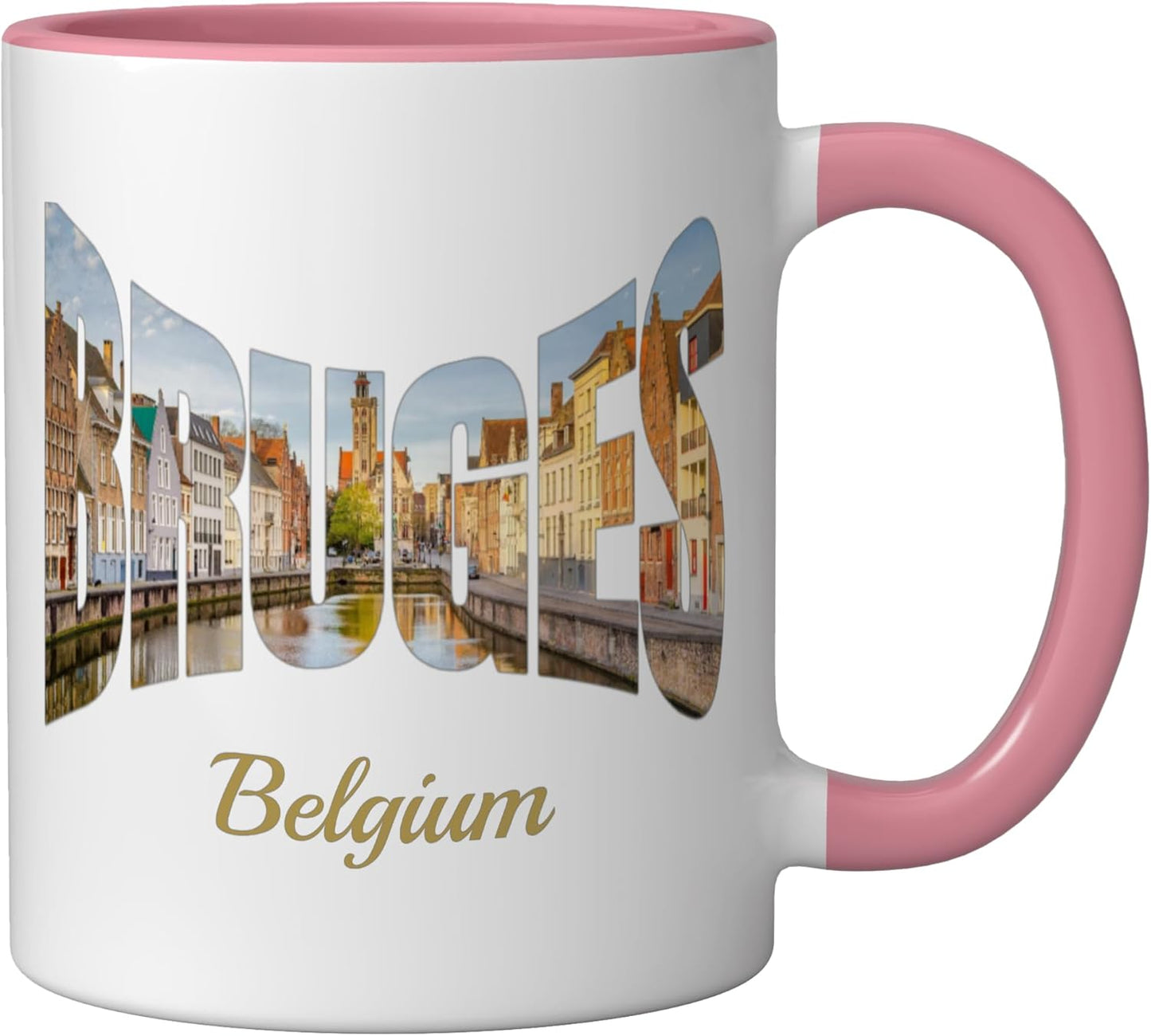 Taza Cerámica Bruges Bélgica Rosa/Blanca