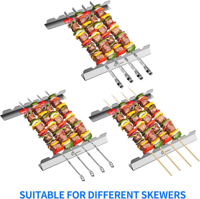 Brochetas acero inox para barbacoa juego 9 con estantes y bolsa