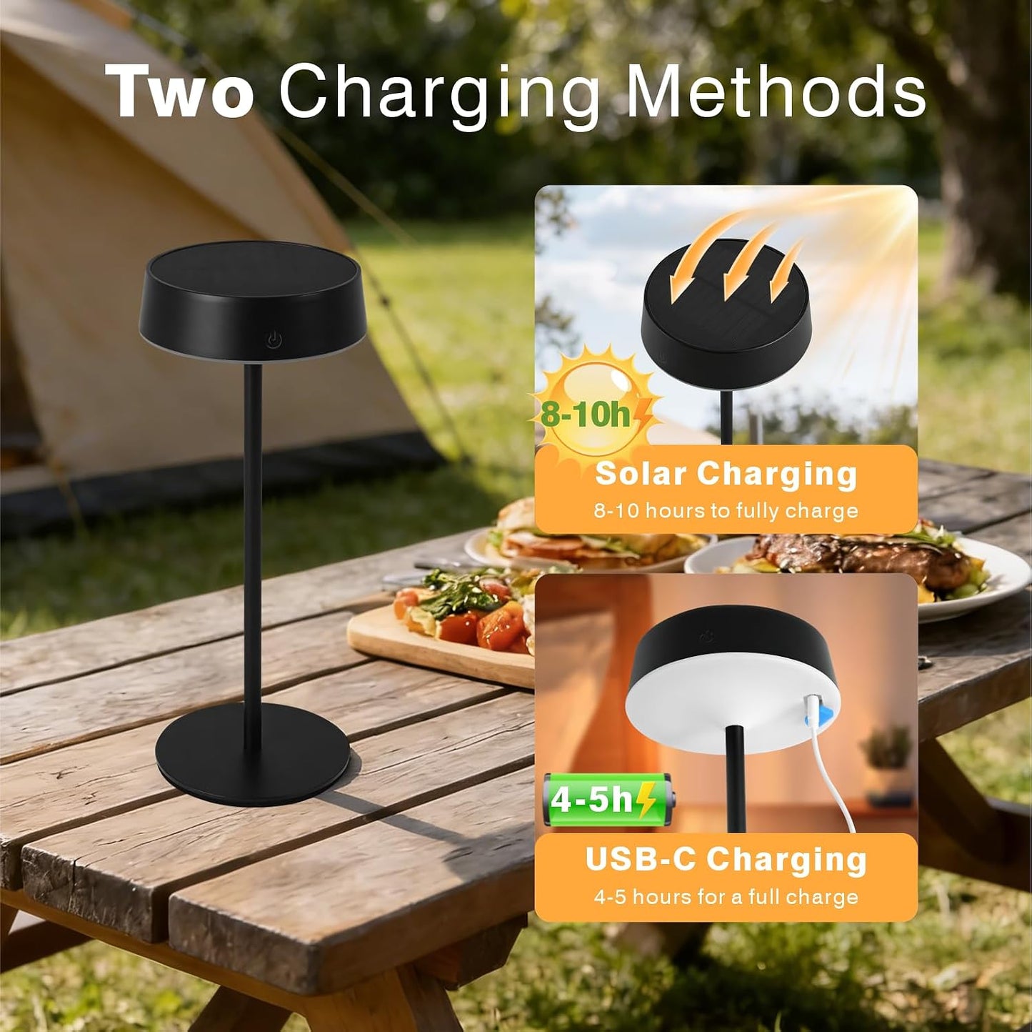 Lámpara mesa solar LED impermeable 3 colores recargable exterior