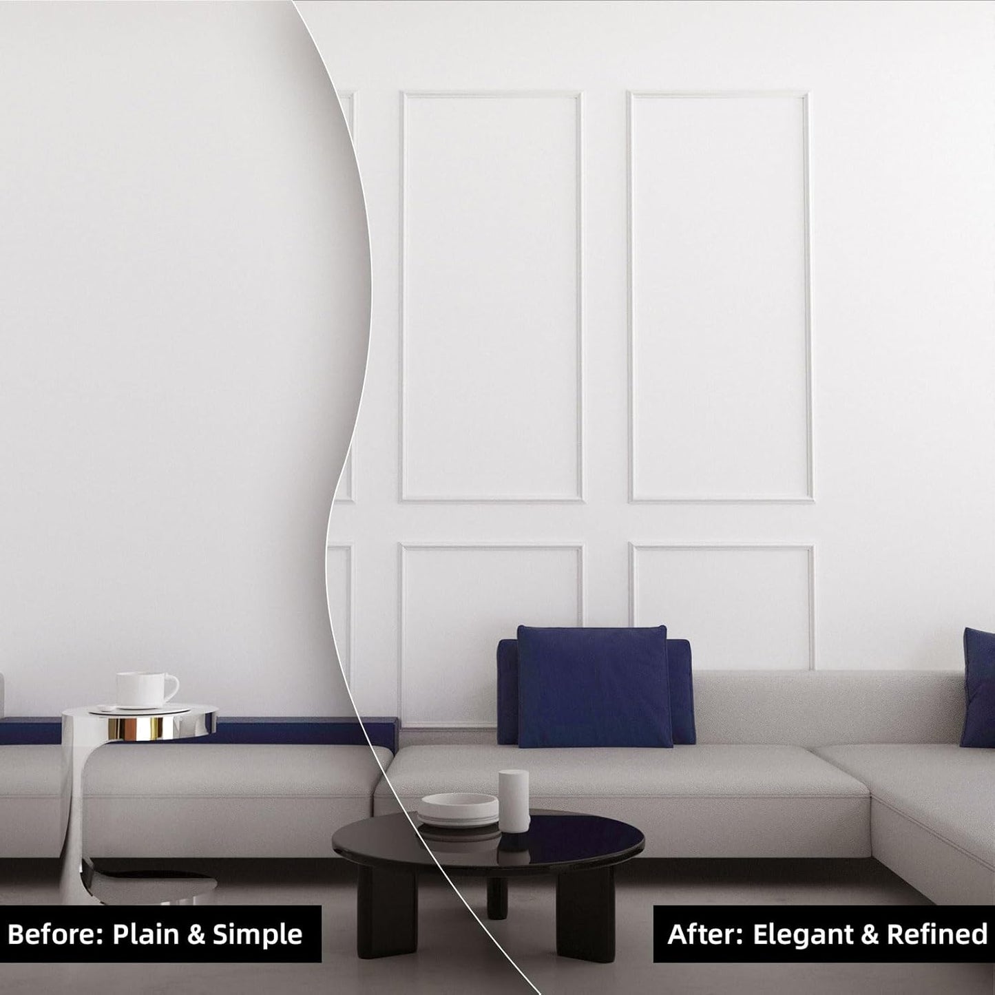 Moldura autoadhesiva flexible 20ft para espejos puertas gabinetes blanco