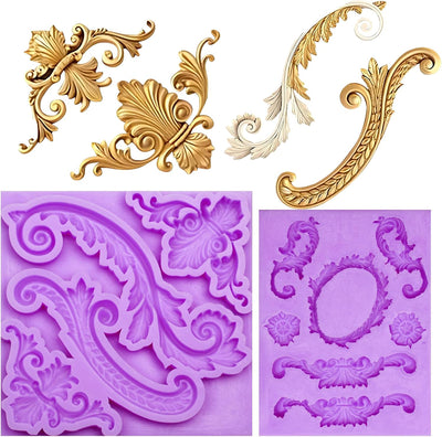 Moldes silicona barrocos voluta morado fondant decoración pasteles