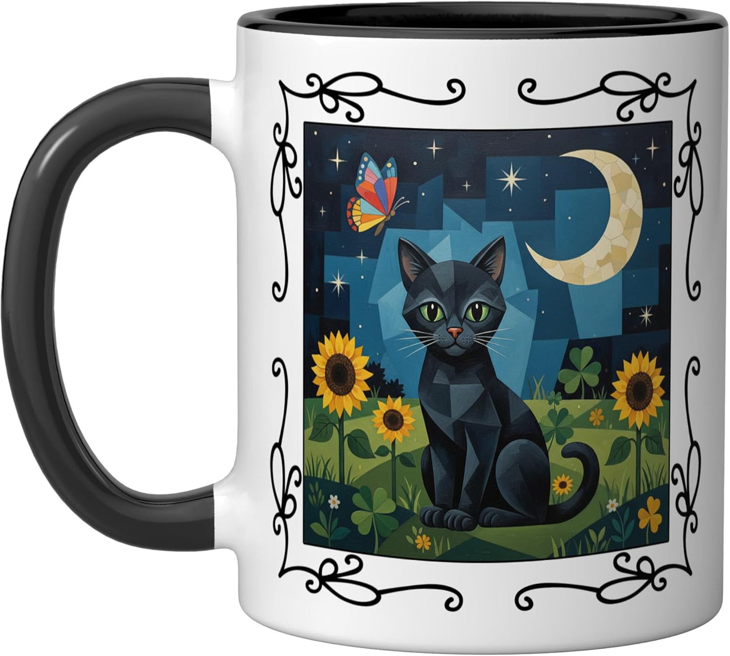 Taza cerámica estilo Cubizm con escena girasol Kitty