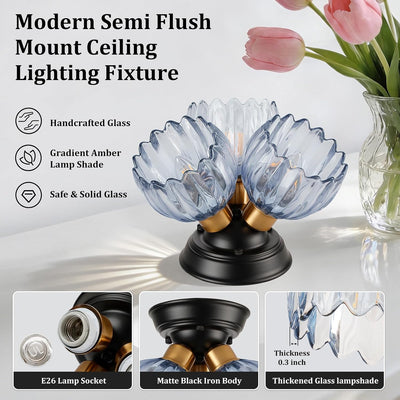 Lámpara techo 3 luces tulipán azul moderna