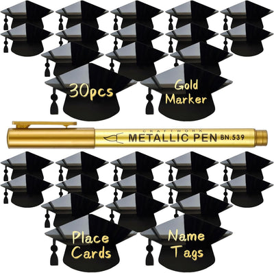 Tarjetas de lugar para graduación con espejo acrílico y marcador dorado 30 pcs