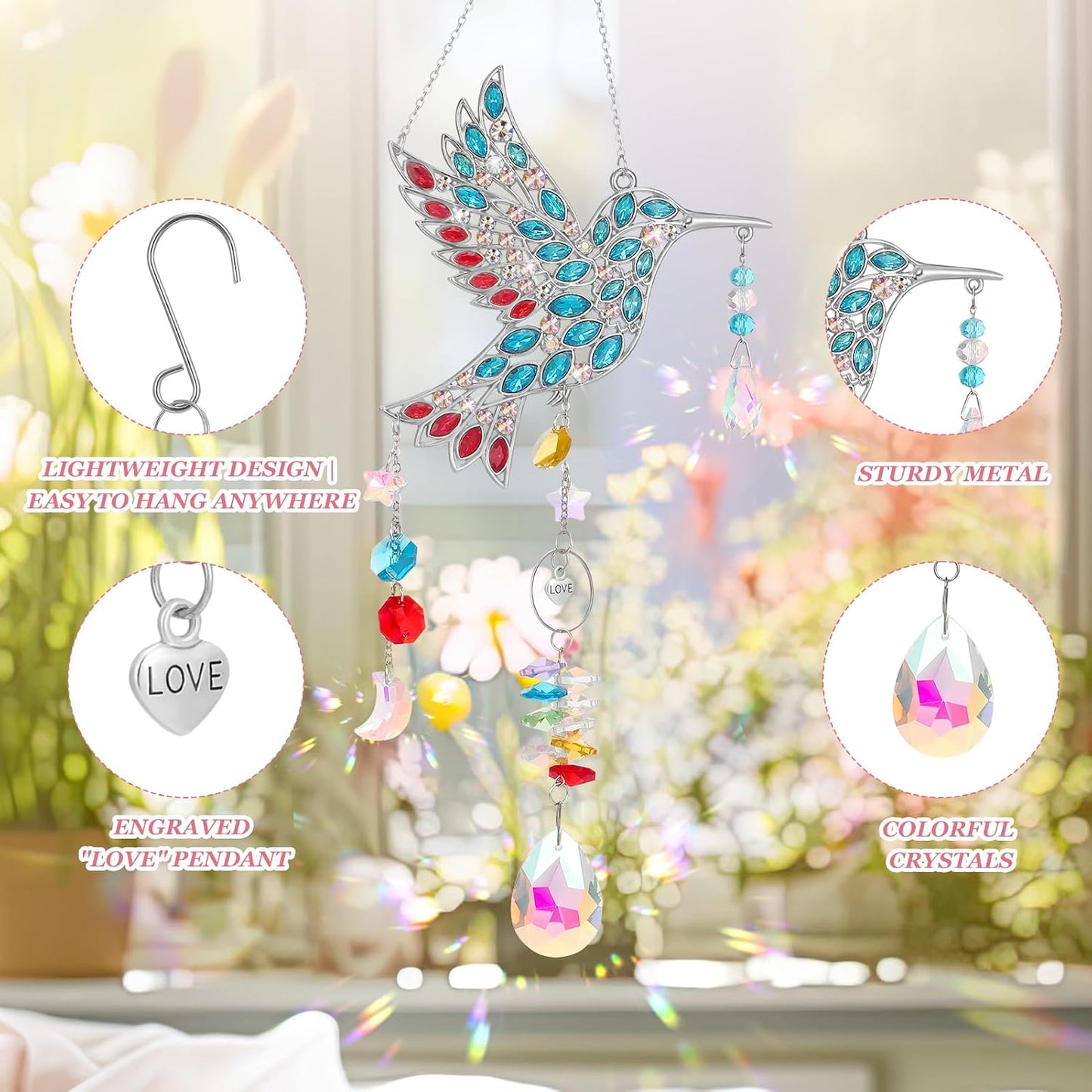 Atrapasoles de cristal colibrí para ventana decoración hogar