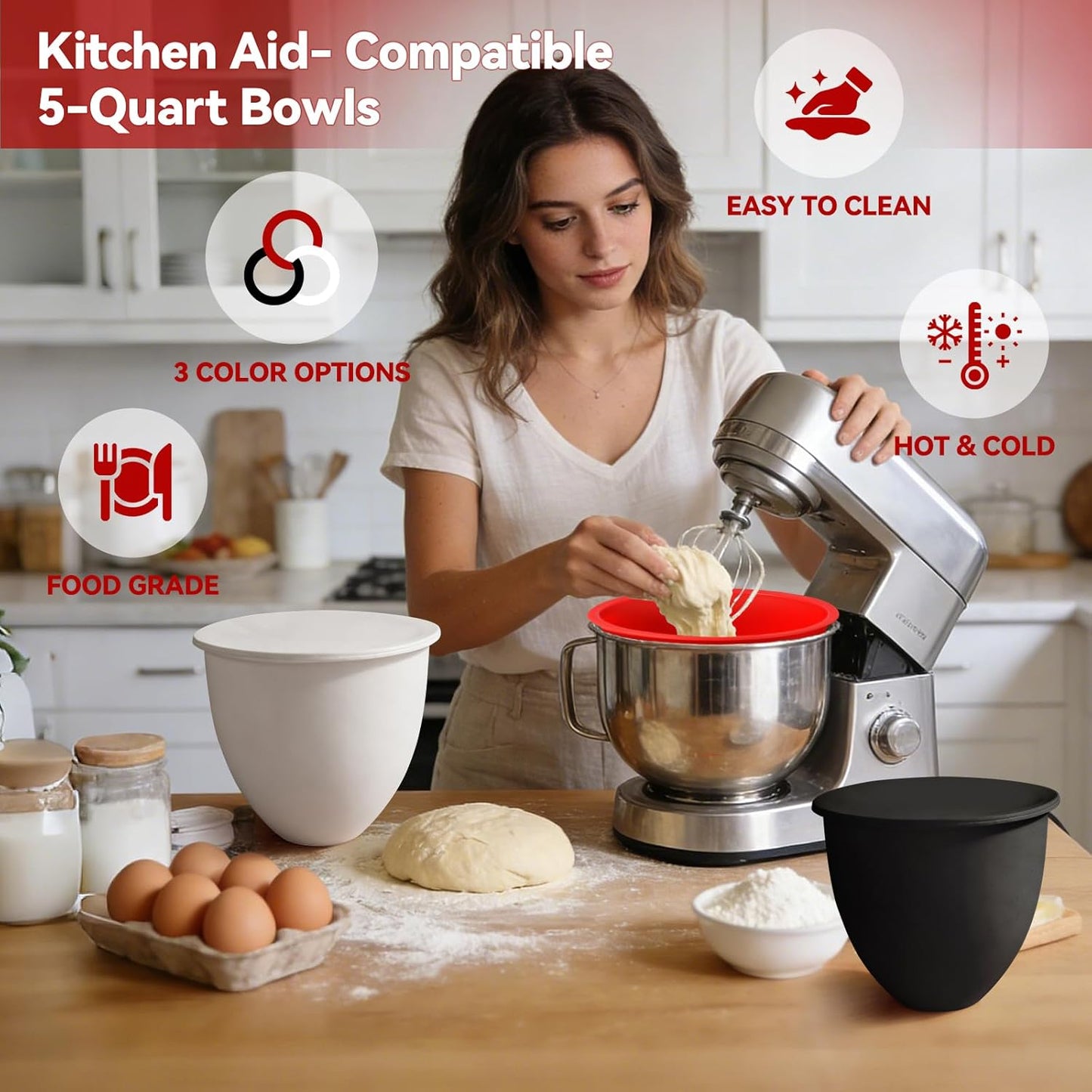 Tazones 5qt KitchenAid con revestimiento silicón para batidora