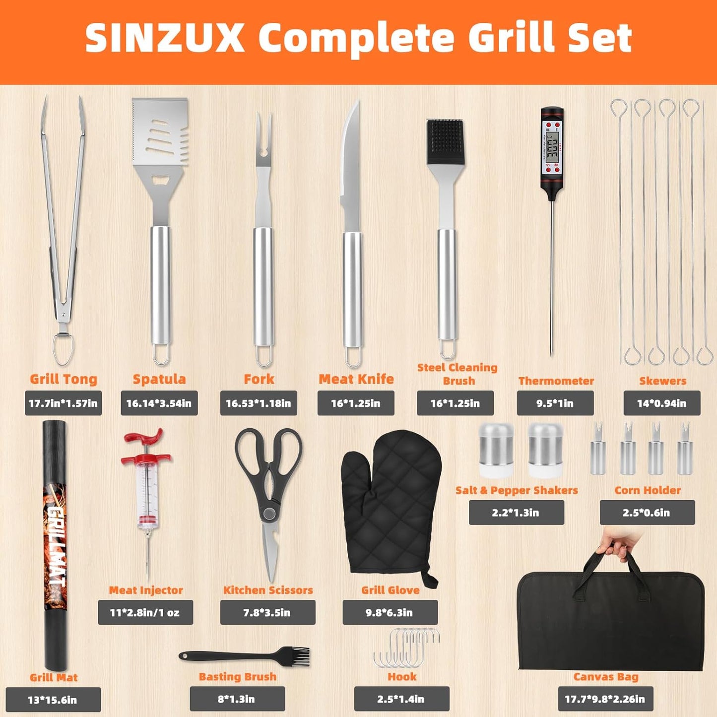 Kit 32 Pzas Utensilios Parrilla Acero Inox