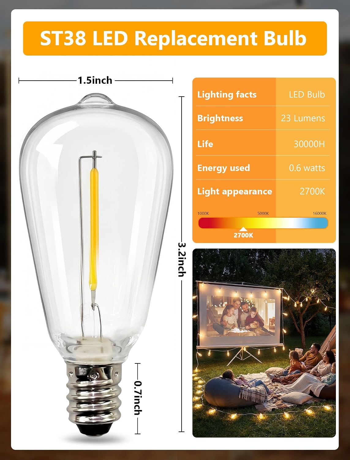 Pack 25 Bombillas LED ST38 E12 Inastillables 0.6W