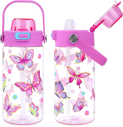 Botella de agua de mariposa sin BPA para niñas 20 oz Tritan a prueba de fugas
