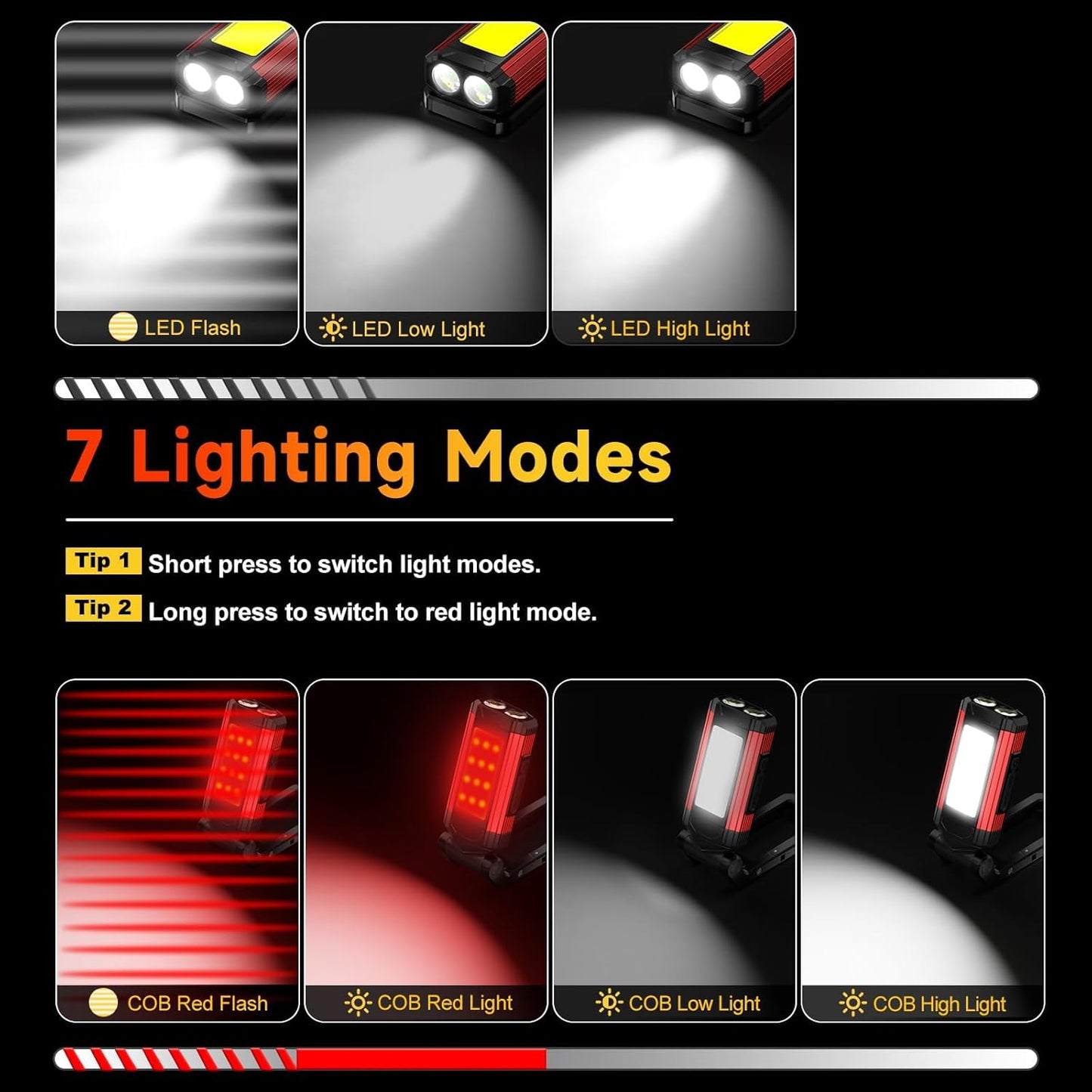 2 Luces Trabajo Magnéticas LED Recargables USB 7 Modos