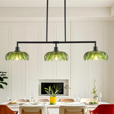 Candelabro lineal negro 42pulg 3 lámparas colgantes verde claro