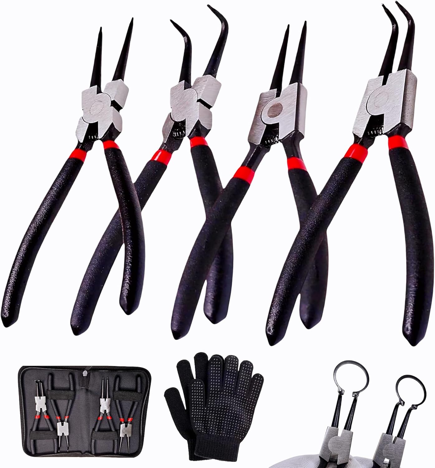 Set 4 Alicates Anillo Presión 7pulg Acero Automotriz