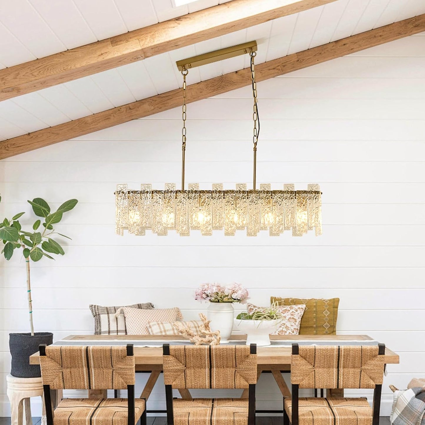 Candelabro rectangular vidrio ondulado 39pulg 6 luces comedor
