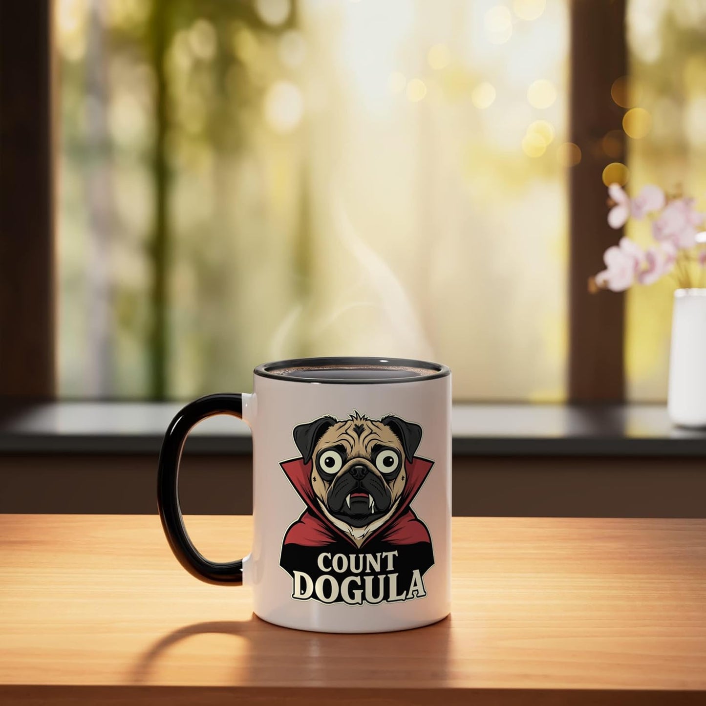 Taza cerámica para perros temática Halloween Dogula negra/blanca