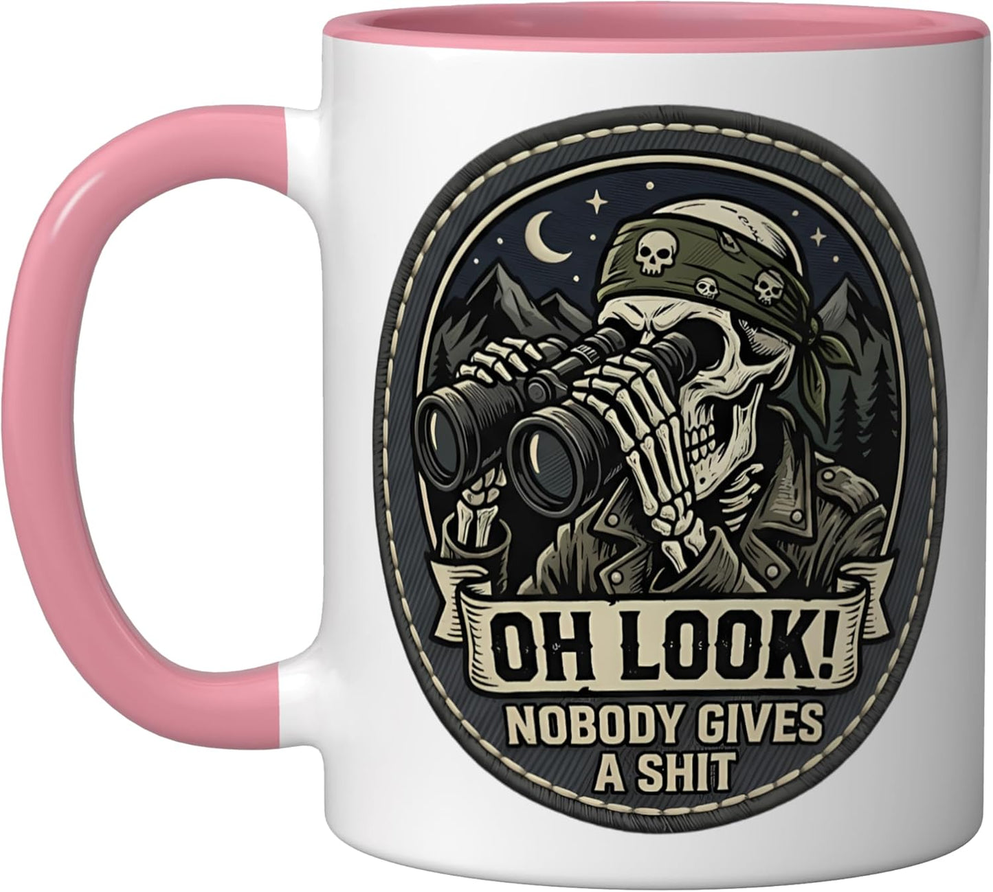 Taza Cerámica Humor Ópticas de Esqueleto Rosa/Blanco