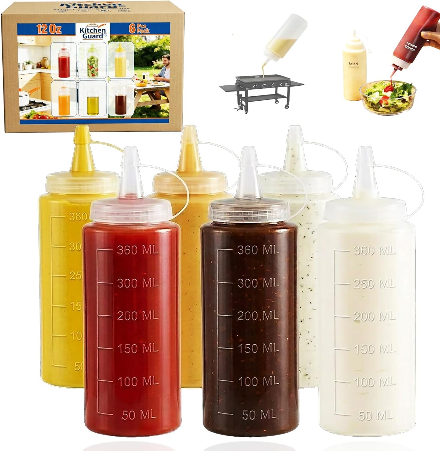 Botellas grandes de plástico para salsas y condimentos 6 unidades