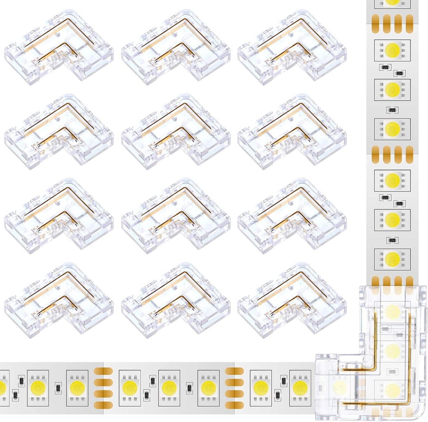 12 Conectores LED 2 Pines 0.315pulg Con Esquina y Extensión L
