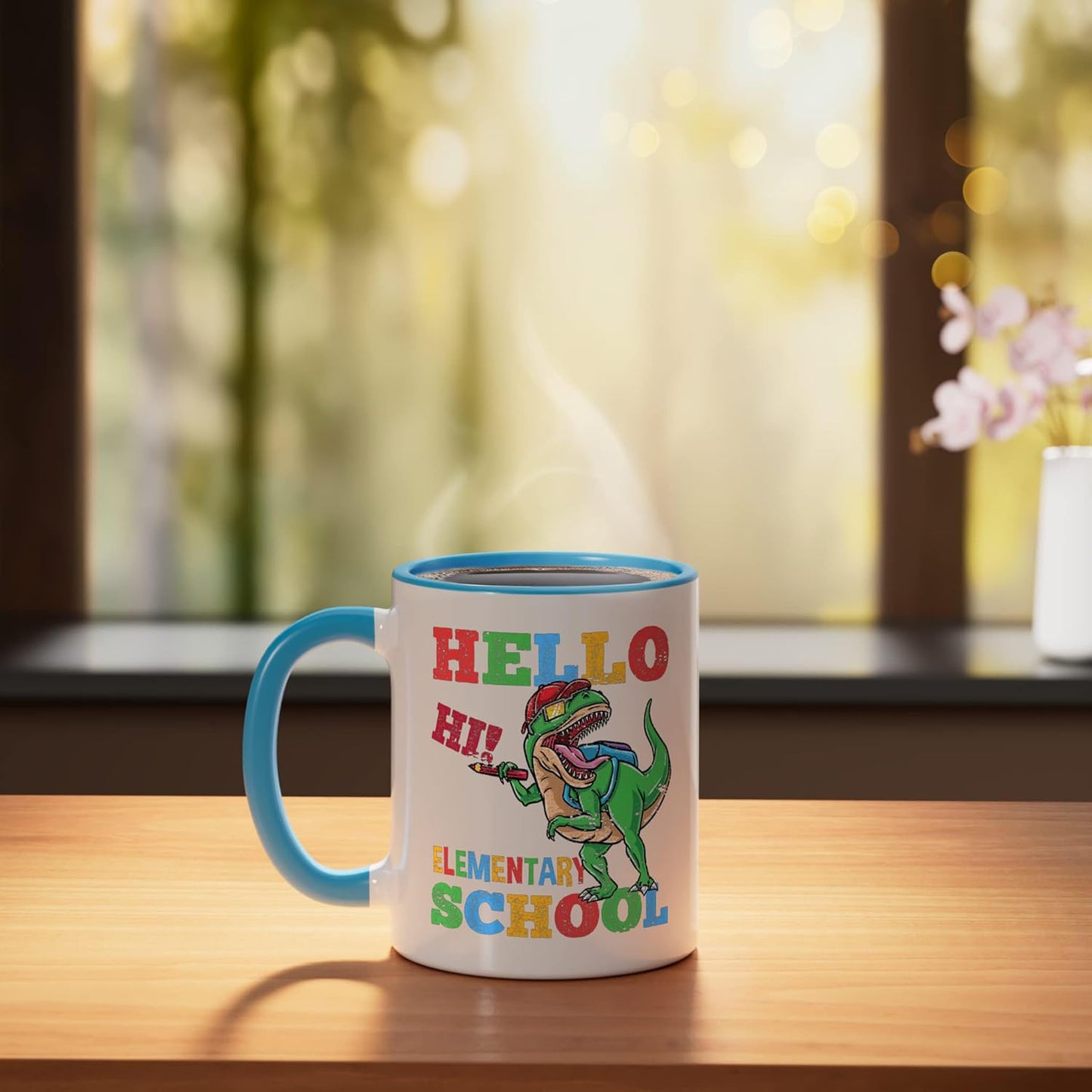 Taza Cerámica T-Rex para Niños Azul Blanco