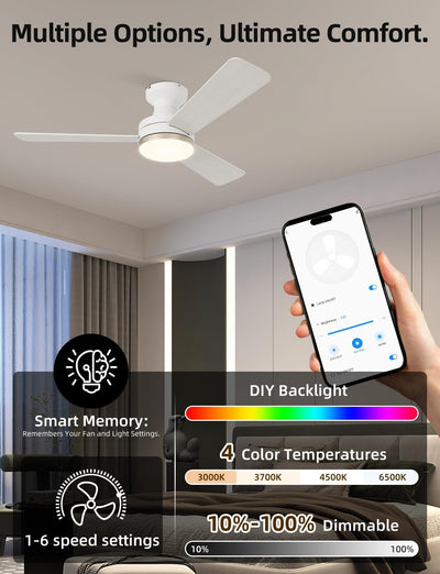 Ventilador techo RGB 42pulg luz control remoto motor CC
