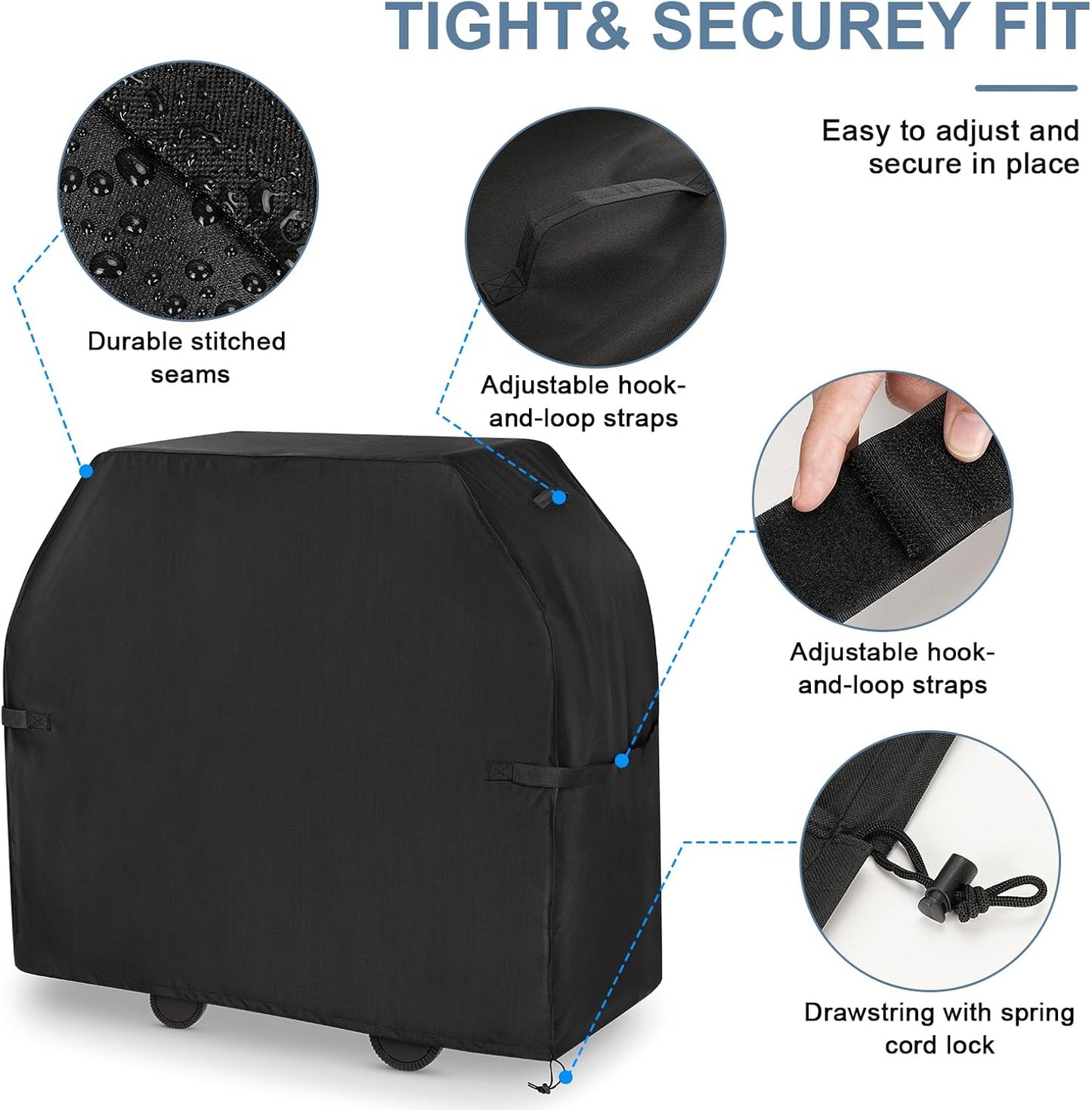 Funda parrilla al aire libre 64pulg resistente UV con correas