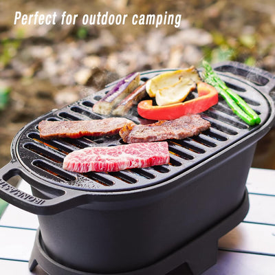 Parrilla Hibachi hierro fundido 11x6.7pulg portátil para acampar