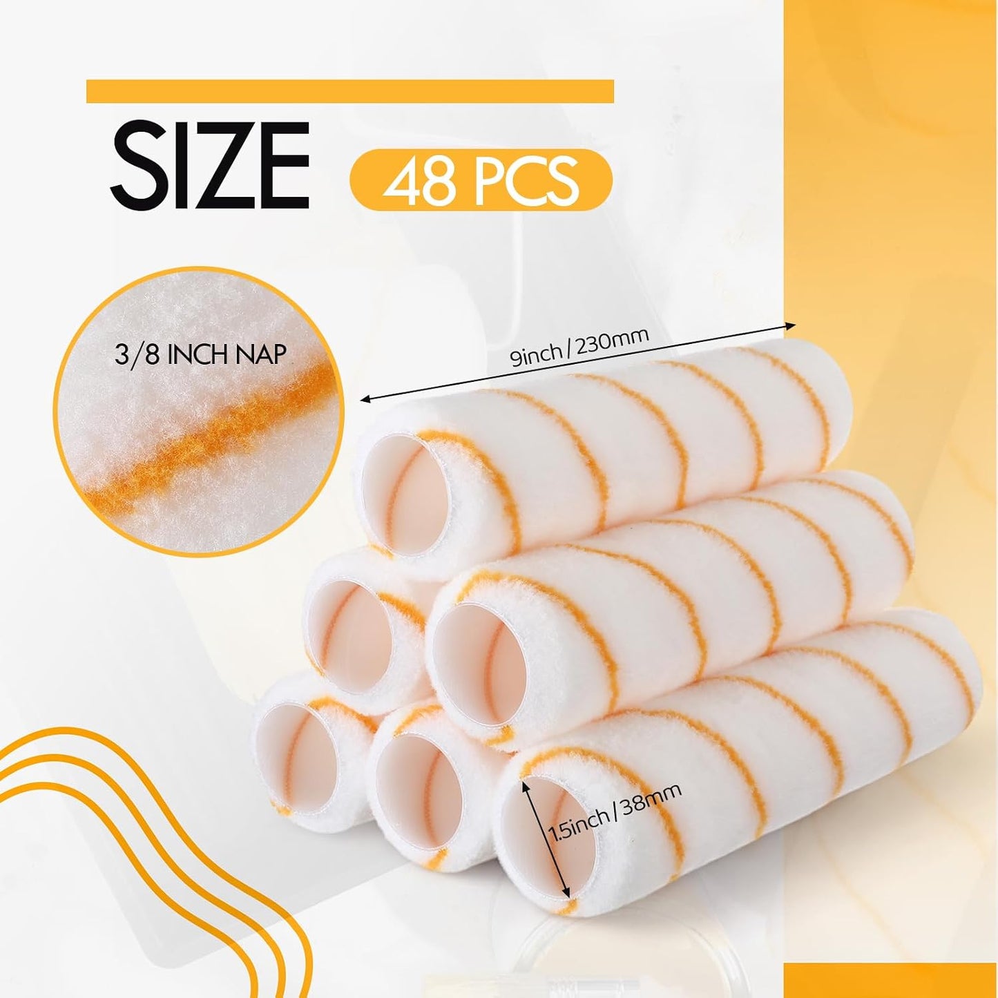 48 Cubiertas Rodillos Microfibra 9x3/8pulg Repuesto Pintura