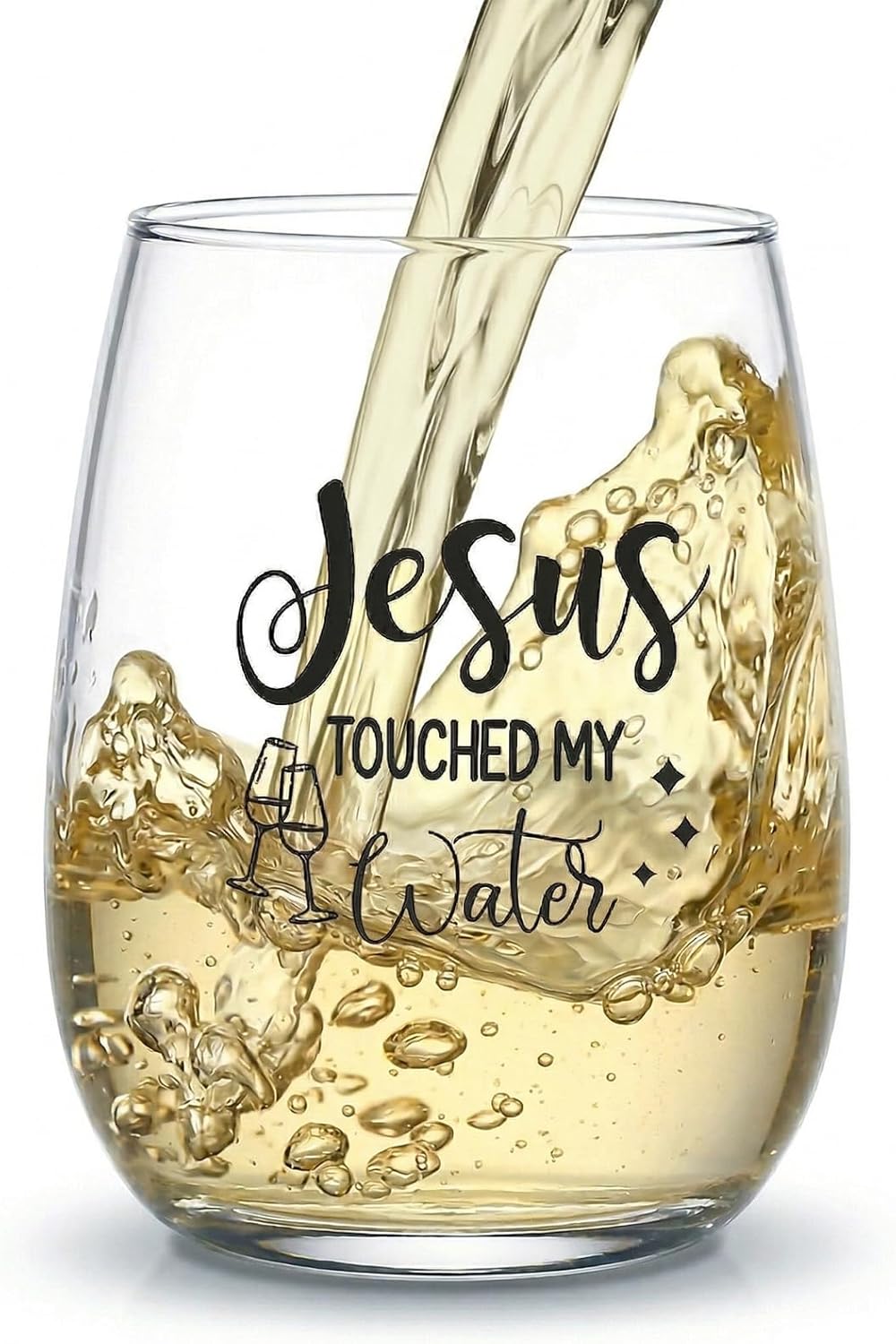 Copa de vino Jesus Touched My Water resistente a arañazos para cumpleaños y regalos