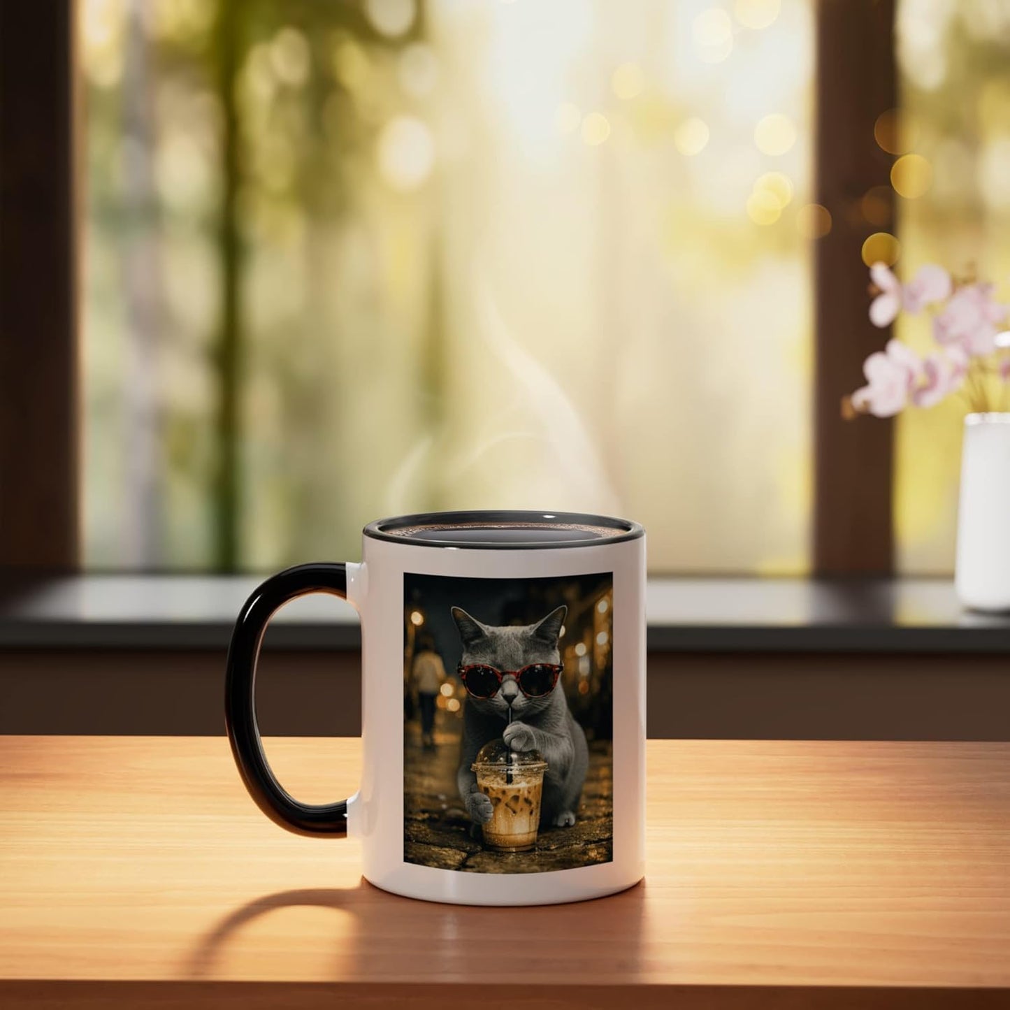 Taza Cerámica Gato Ruso Bebida Café Hielo Negro/Blanco