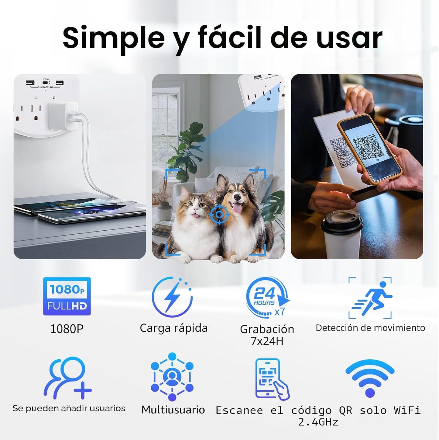 Cámara HD 1080p WiFi para seguridad en hogar