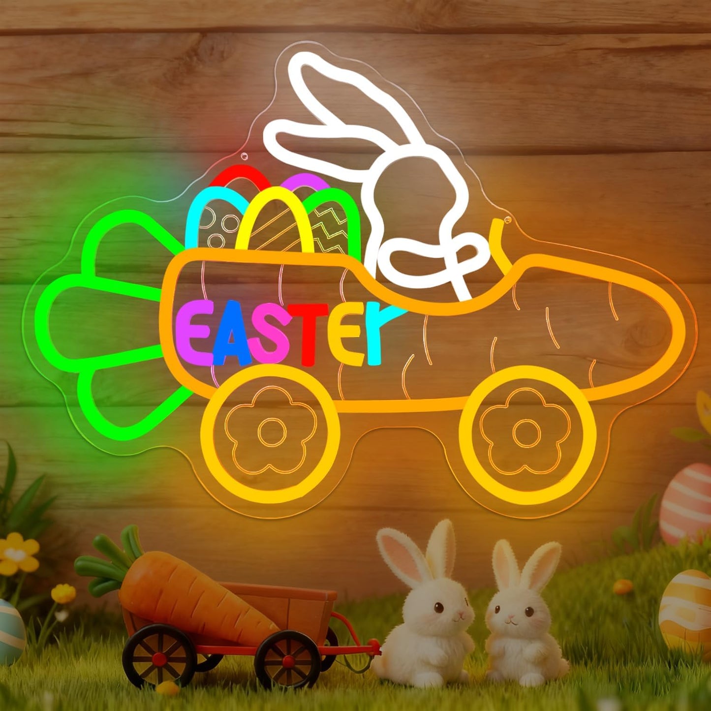 Letrero Neón Pascua Regulable Luz LED Carrito Zanahoria