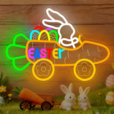 Letrero Neón Pascua Regulable Luz LED Carrito Zanahoria