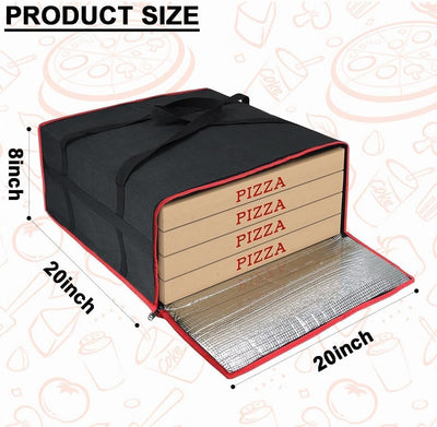 Bolsa térmica para entrega de pizza negra de 20 x 20 x 8 pulgadas