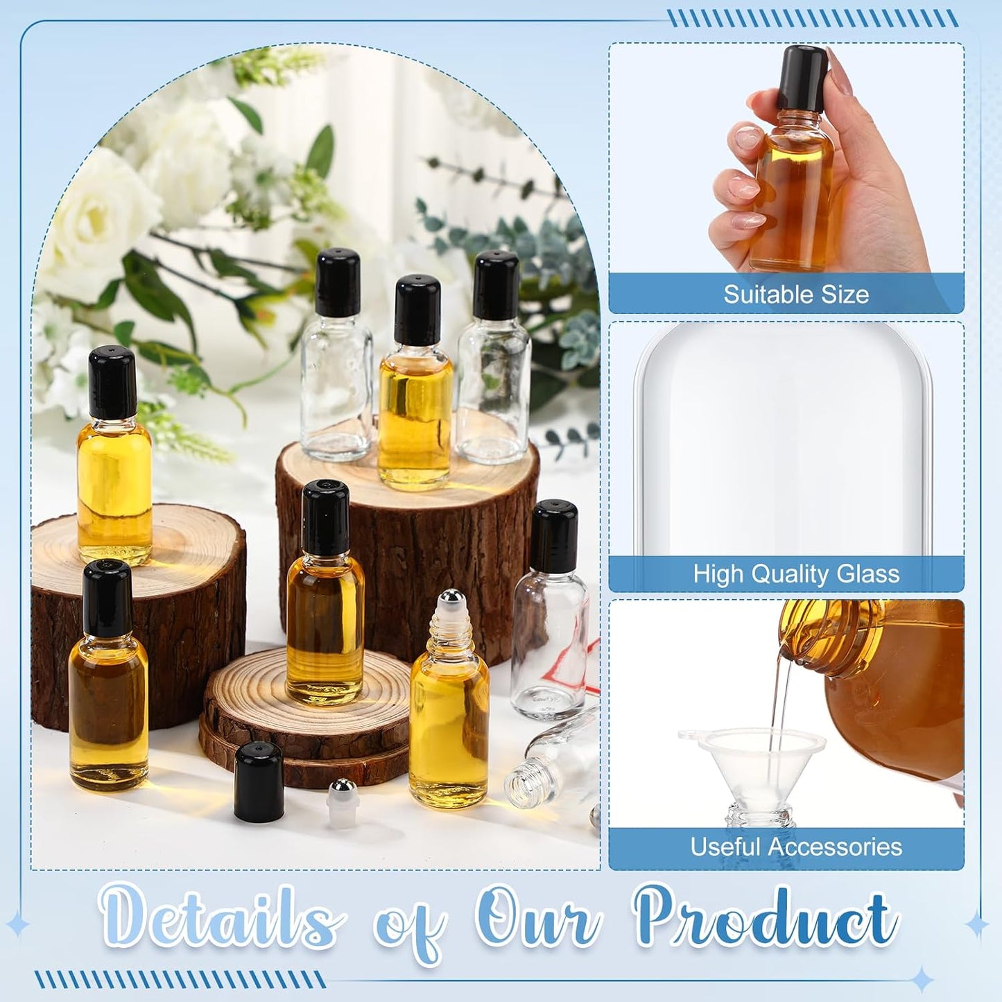 24 Botellas Vidrio 1.0oz Aceite Esencial Acero Inox