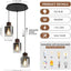 Lámpara colgante 3 luces madera negra y nogal vidrio gris