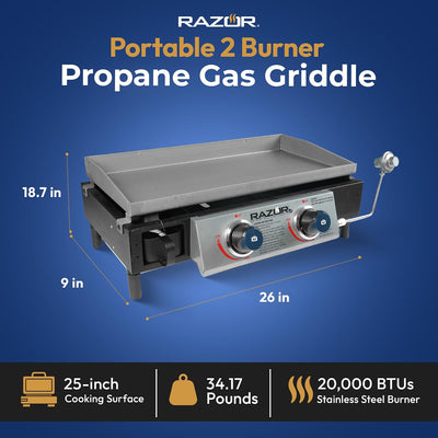 Parrilla gas propano 25pulg 2 quemadores 318pulg2 color negro acero