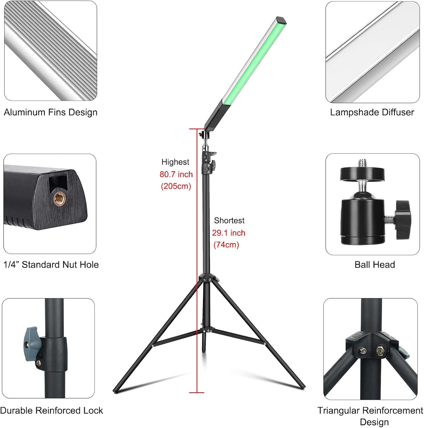 2 Varitas Luz LED RGB Estudio con Trípode 29-81pulg Control Remoto