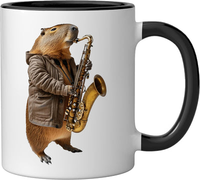 Taza cerámica para saxofón Capybara negra/blanca