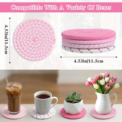 Posavasos tejida rosa absorbente 4.5pulg decoración hogar