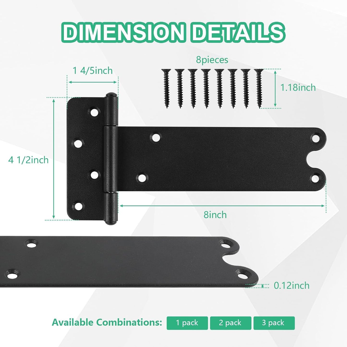 Bisagras puerta 8pulg carga 300lb pack 4 negras mate