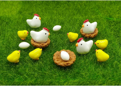 16 Pzas Gallinas y Pollos Miniatura Decoración Jardín