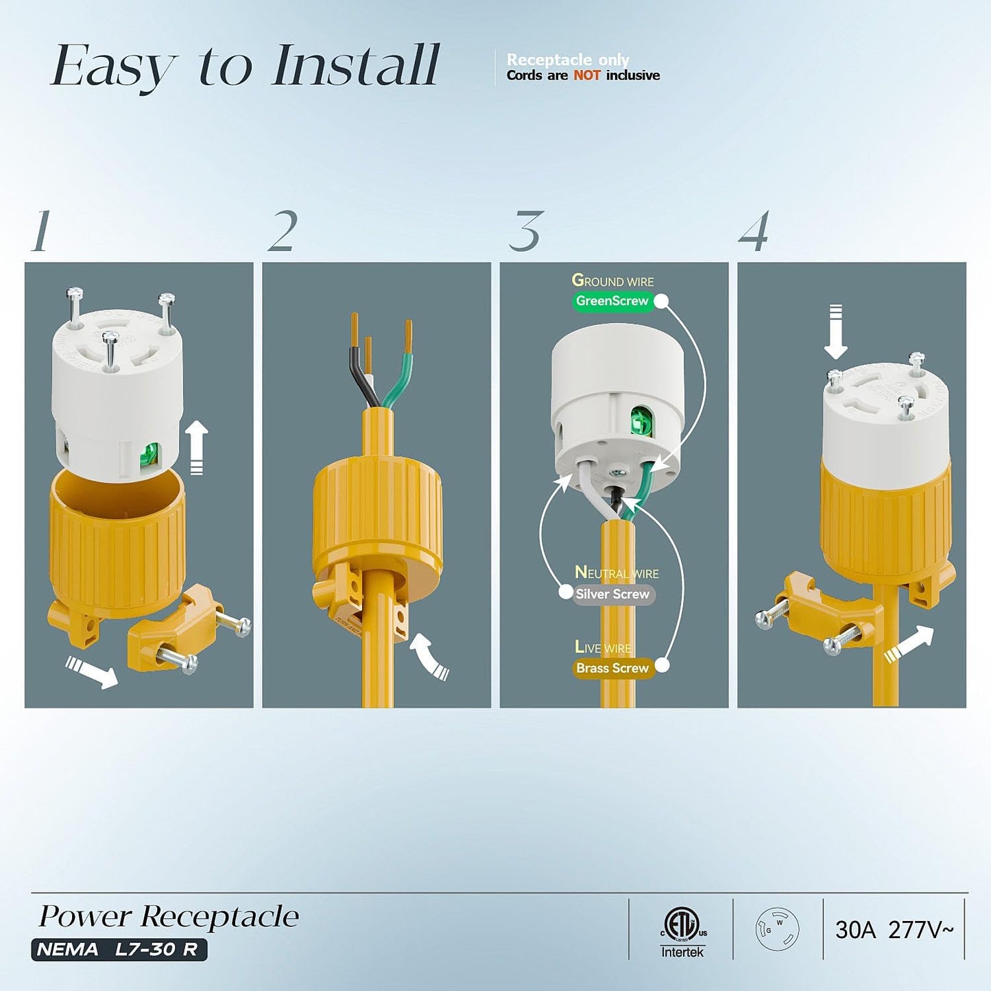 Enchufe L7-30R 30A 277V grado industrial hembra amarillo